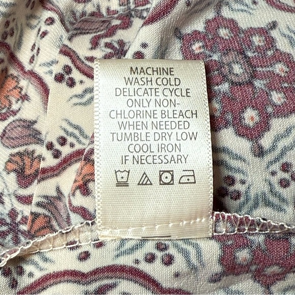 Max Studio 3/4 Sleeve Knee Length Dress Burgundy Cream Floral Boho Artsy Large - Picture 10 of 10